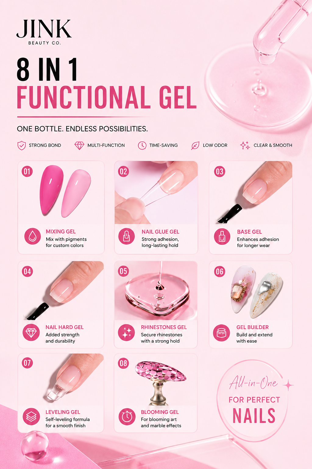 JINK 8 in 1 Nail Glue Gel